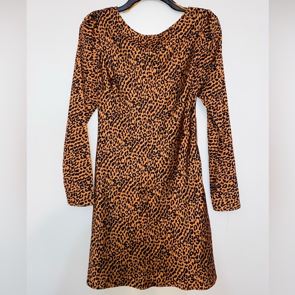Leopard Print Special Occasion Mini Dress Open Back Long Sleeve Size MED - Picture 5 of 11